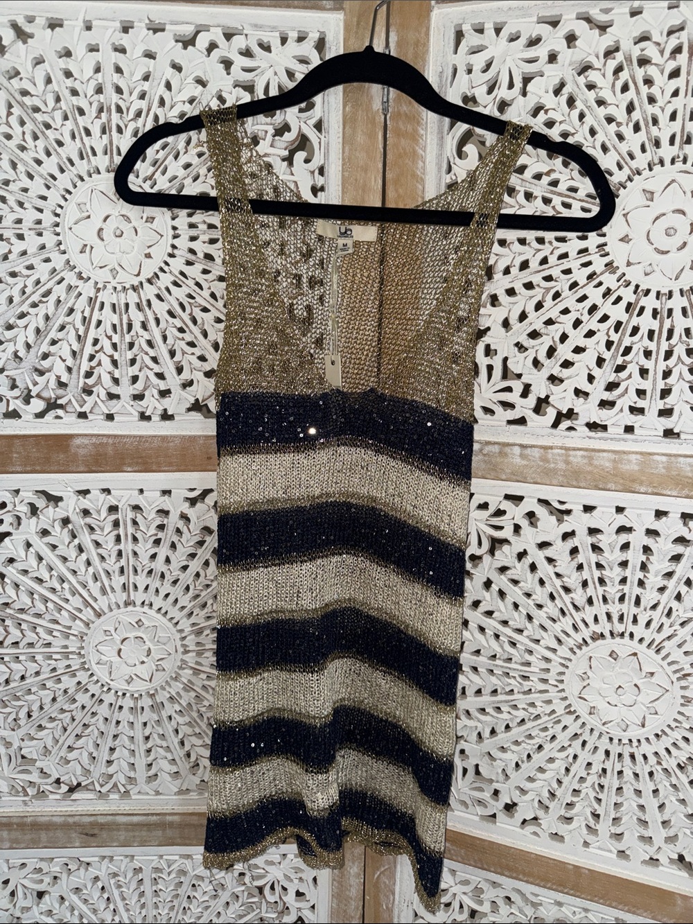 Ya Los Angeles Gold and Black Striped Sequin Knit Tank